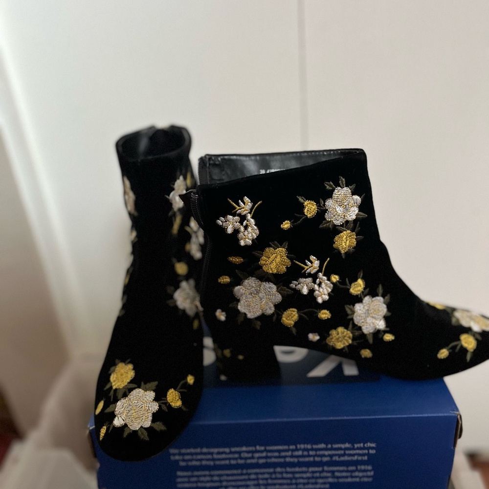 TopShop Floral Embroidered Ankle Boots